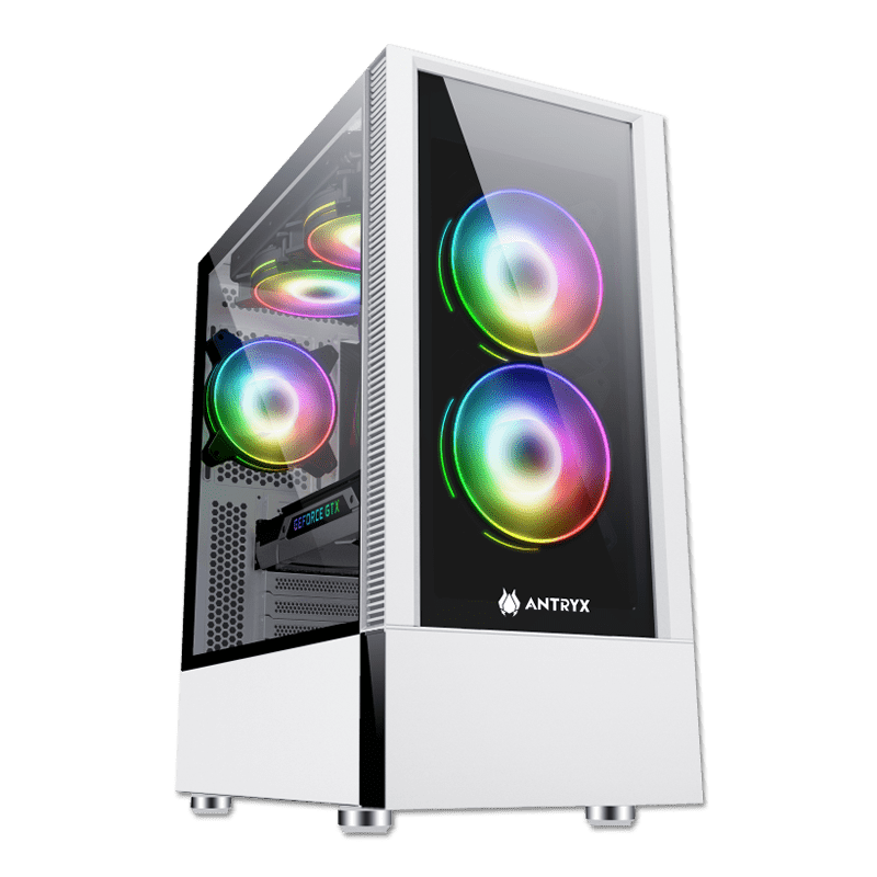 CASE ANTRYX RX - 460 MESH WHITE S/FUENTE (AC - RX460MW) PANEL DE VIDRIO | 3 VENTILADORES | LED ARGB | BLANCO AC-RX460W - SMART BUSINESS