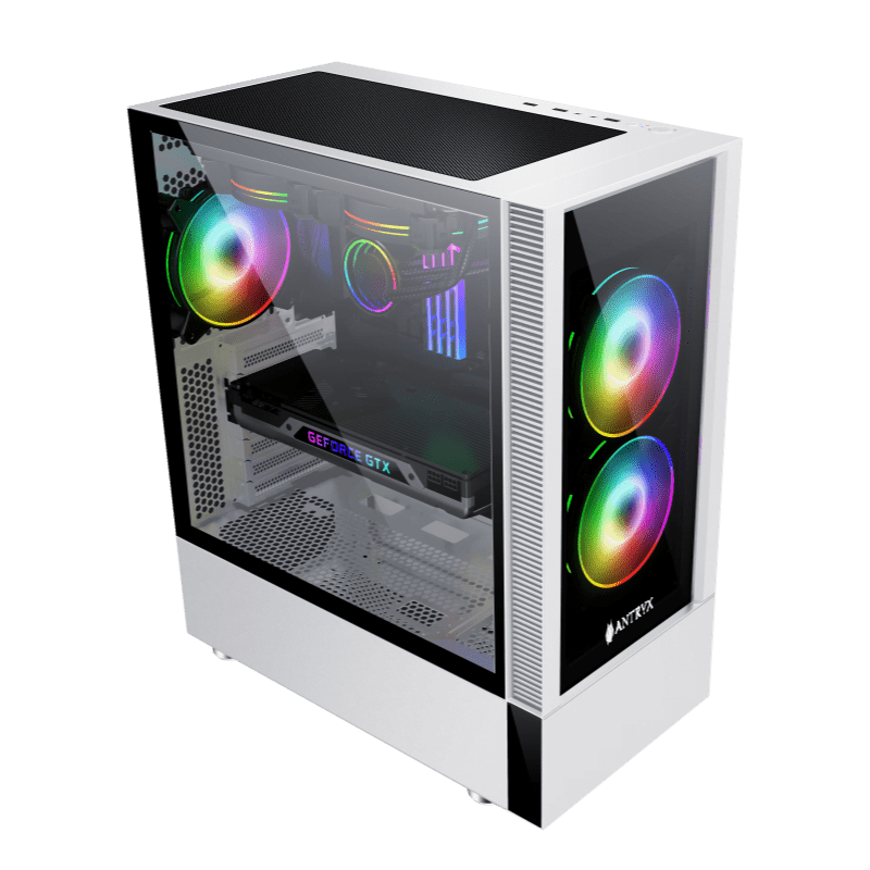 CASE ANTRYX RX - 460 MESH WHITE S/FUENTE (AC - RX460MW) PANEL DE VIDRIO | 3 VENTILADORES | LED ARGB | BLANCO AC-RX460W - SMART BUSINESS