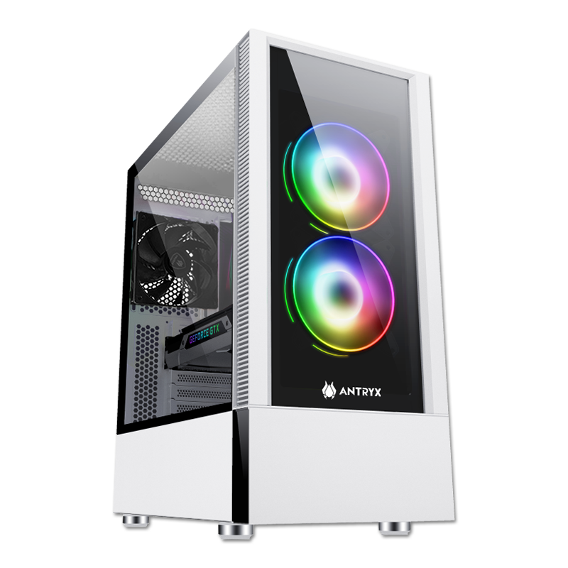 CASE ANTRYX RX-460 MESH WHITE S/FUENTE (AC-RX460MW) PANEL DE VIDRIO | 3 VENTILADORES | LED ARGB | BLANCO - SMART BUSINESS