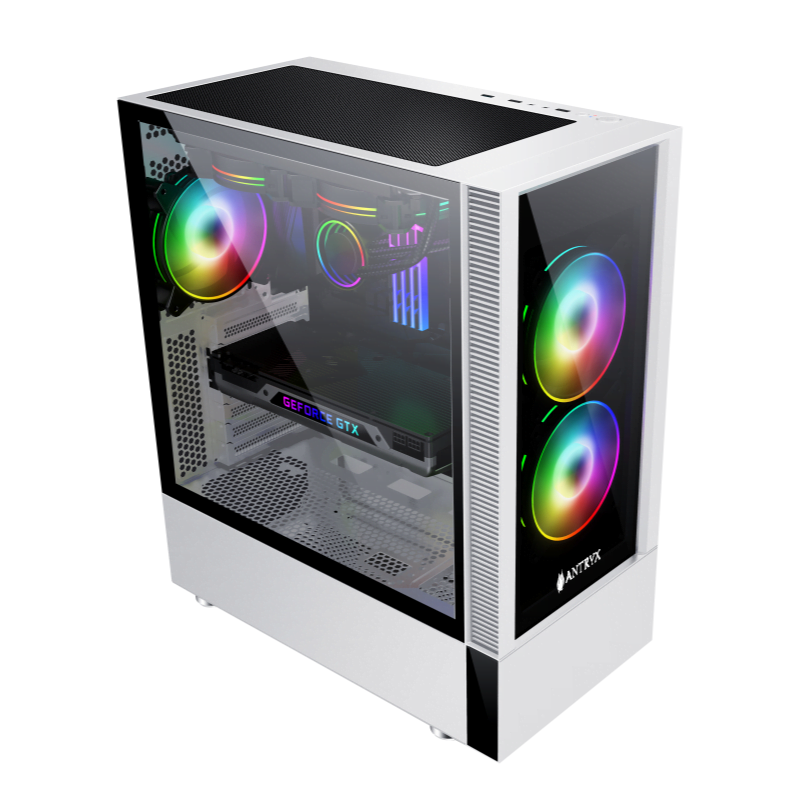 CASE ANTRYX RX-460 MESH WHITE S/FUENTE (AC-RX460MW) PANEL DE VIDRIO | 3 VENTILADORES | LED ARGB | BLANCO - SMART BUSINESS