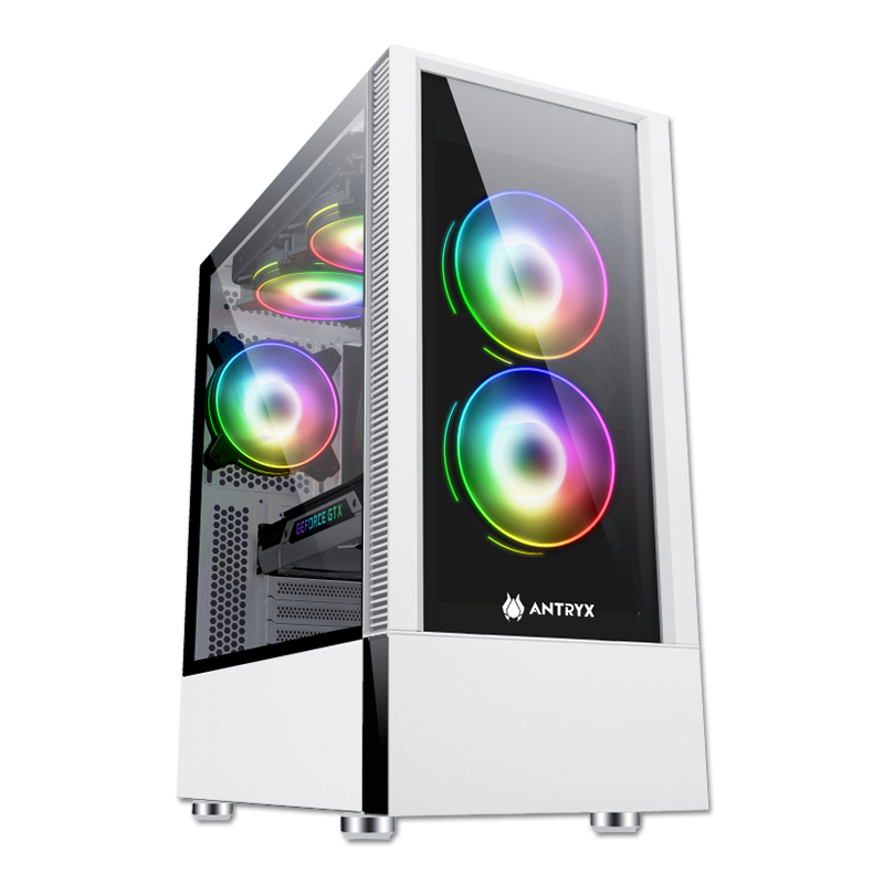 CASE ANTRYX RX-460 MESH WHITE S/FUENTE (AC-RX460MW) PANEL DE VIDRIO | 3 VENTILADORES | LED ARGB | BLANCO - SMART BUSINESS