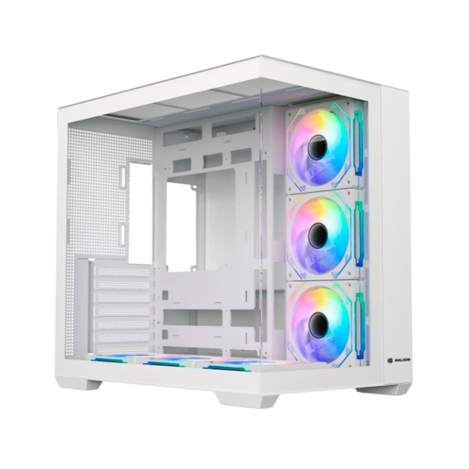 CASE ATX, FISH TANK C708, Case sin Fuente, 1xUSB2.0, 1xUSB3.0, Audio HD, Micrófono HD, 6x12CM LED ARGB COOLER, Control remoto, VT lateral y frontal, Medidas: 425 x 285 x 415mm, 1x3.5HDD, 2x2.5SDD interno. FISH-TANK-C708-WH - SMART BUSINESS