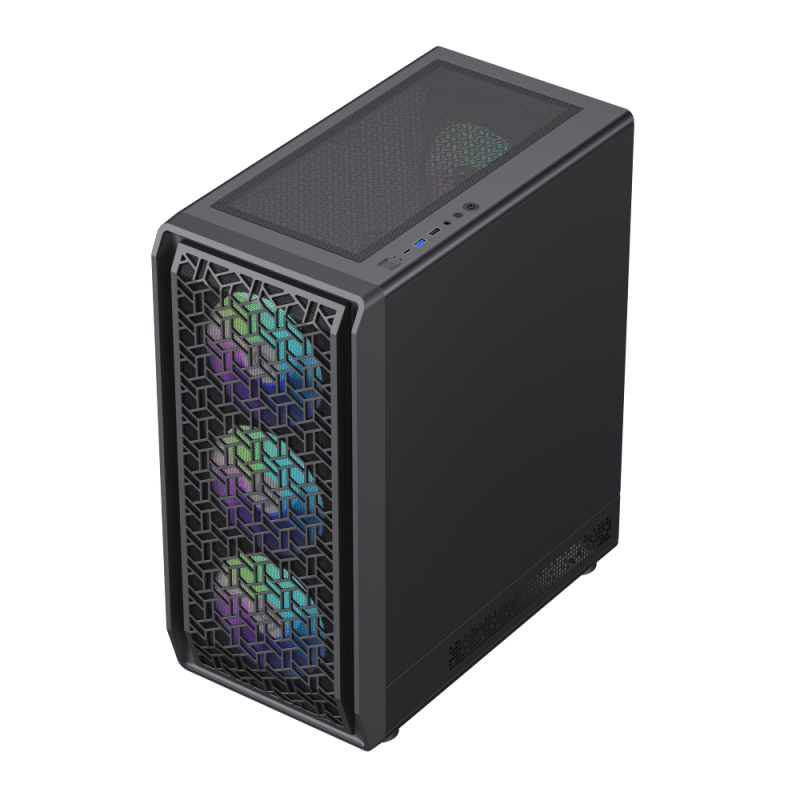 CASE ATX FORGE AB, Case sin Fuente, 1xUSB 2.0, 1xUSB3.0, 1xUSB - Tipo C, 1xTRRS (AUDIO& MIC), 6x12CM LED ARGB COOLER, VT lateral, Medidas: 386 x 205 x 449mm, 1x3.5HDD+ 2X2.5SDD interno FORGE-AB - SMART BUSINESS