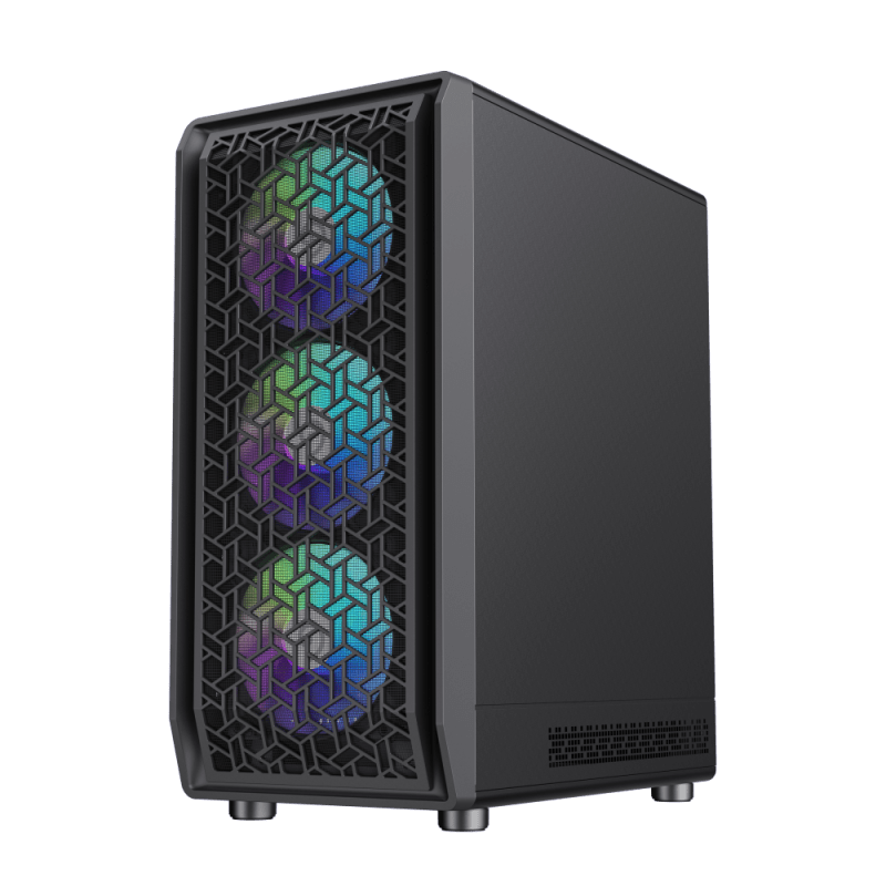 CASE ATX FORGE AB, Case sin Fuente, 1xUSB 2.0, 1xUSB3.0, 1xUSB - Tipo C, 1xTRRS (AUDIO& MIC), 6x12CM LED ARGB COOLER, VT lateral, Medidas: 386 x 205 x 449mm, 1x3.5HDD+ 2X2.5SDD interno FORGE-AB - SMART BUSINESS