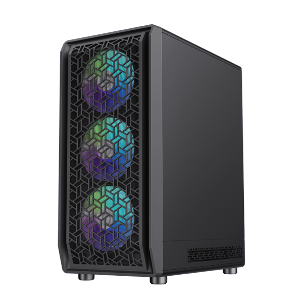 CASE ATX FORGE AB, Case sin Fuente, 1xUSB 2.0, 1xUSB3.0, 1xUSB - Tipo C, 1xTRRS (AUDIO& MIC), 6x12CM LED ARGB COOLER, VT lateral, Medidas: 386 x 205 x 449mm, 1x3.5HDD+ 2X2.5SDD interno FORGE-AB - SMART BUSINESS