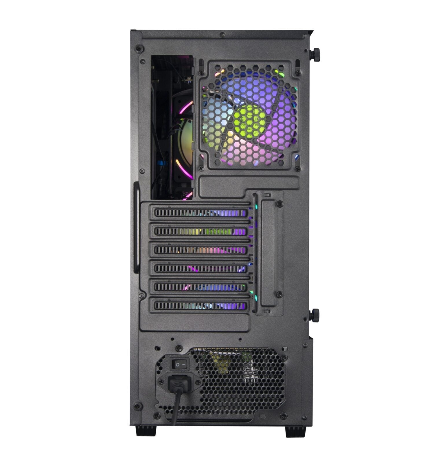 CASE ATX INFINITY 417, FUENTE 600W, 2XUSB2.0, 1XUSB3.0, AUDIO HD, MICRÓFONO HD, 4X12CM LED ARGB COOLER, VT LATERAL, MEDIDAS: 400 X 200 X 435MM, 1X3.5 HDD, 3X2.5 SDD INTERNO INFINITY-417 - SMART BUSINESS