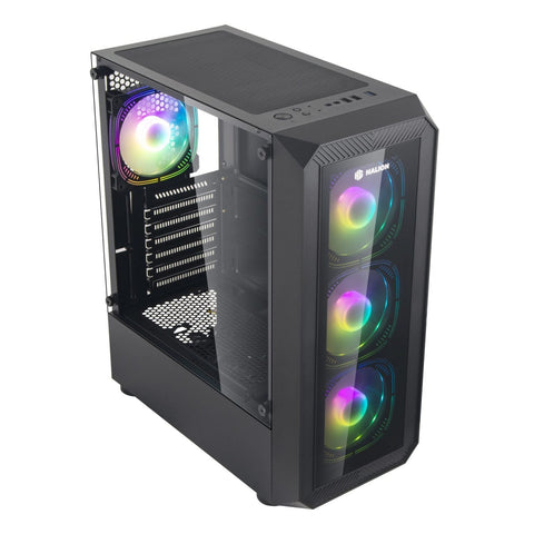 CASE ATX SPARTA 844, FUENTE 600W, 2XUSB 2.0, 1XUSB 3.0, AUDIO HD, MICRÓFONO HD, 4X12CM LED ARGB COOLER, VT LATERAL Y FRONTAL, MEDIDAS: 378 X 190 X 447MM, 1X3.5HDD, 1X2.5SDD INTERNO. SPARTA-844 - SMART BUSINESS