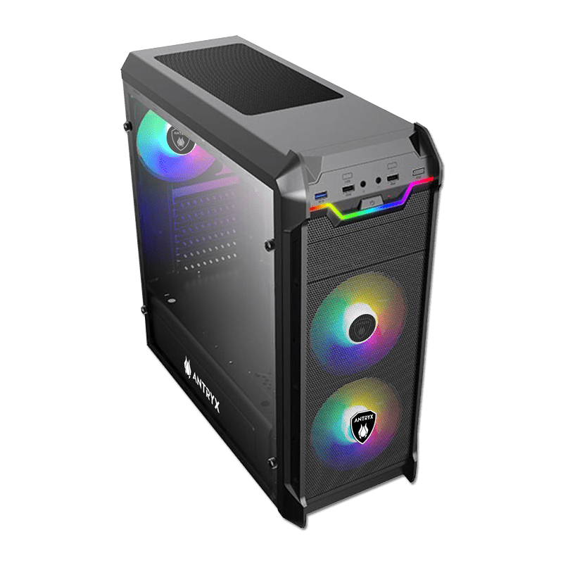 CASE C/FUENTE B600W ANTRYX RX VORTEX TG, FAN X3,  C/CINTA LED (AC - RX375TGK - 600CP) AC-RX375TGK-600CP - SMART BUSINESS