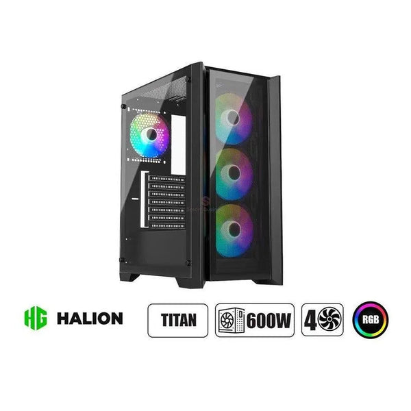 Case Gamer Halion Titan 104 Black, F/600W, Rgb, V/Templado - SMART BUSINESS