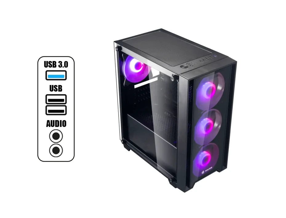 CASE MICRO ATX RAGNAROK 320, FUENTE 550W, 2xUSB 2.0, 1xUSB 3.0, Audio HD, Micrófono HD, 4x12CM LED RGB COOLER, VT frontal y lateral, Medidas: 350 x 190 x 400mm, 3x3.5HDD, 1x2.5SDD interno RAGNAROK-320 - SMART BUSINESS