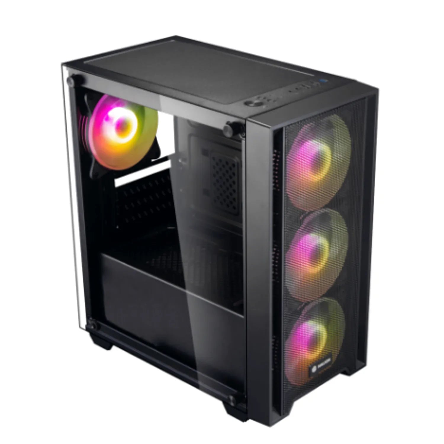 CASE MICRO ATX RAGNAROK 321, FUENTE 550W, 2xUSB 2.0, 1xUSB 3.0, Audio HD, Micrófono HD, 4x12CM LED RGB COOLER, VT lateral, malla frontal, Medidas: 350x190x400mm, 3x3.5HDD, 1x2.5SDD interno RAGNAROK-321 - SMART BUSINESS