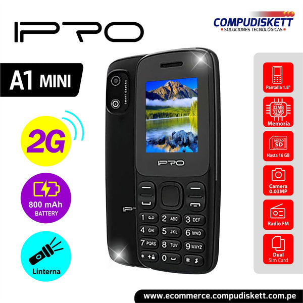 CELULAR IPRO A1MINI 2G BLACK RED DUAL SIM COMPACTO Y FUNCIONAL CON DOBLE SIM EN COLOR NEGRO Y ROJO A1MINI - SMART BUSINESS