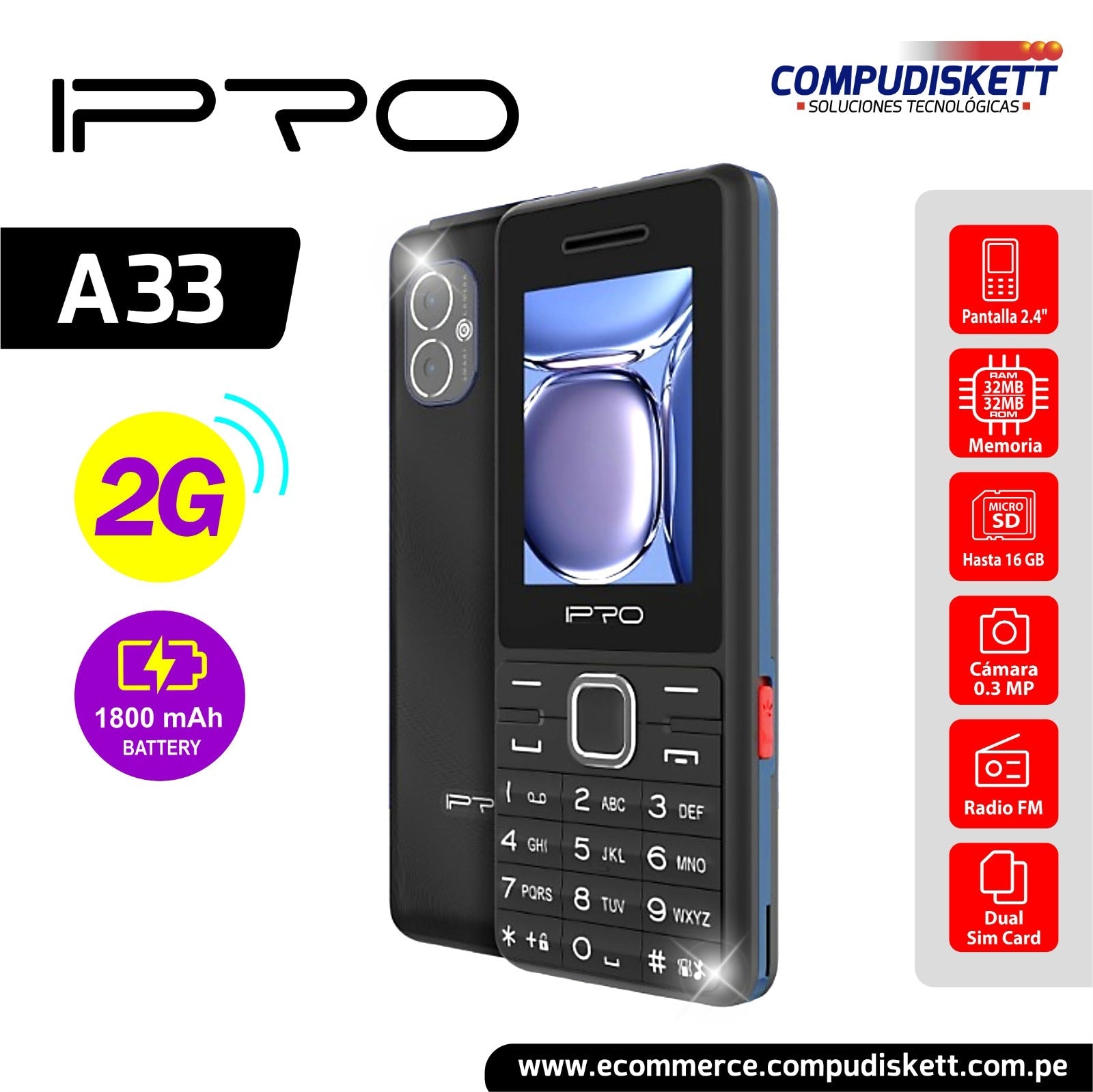 CELULAR IPRO A33 2G BLACK BLUE DS A33 - SMART BUSINESS