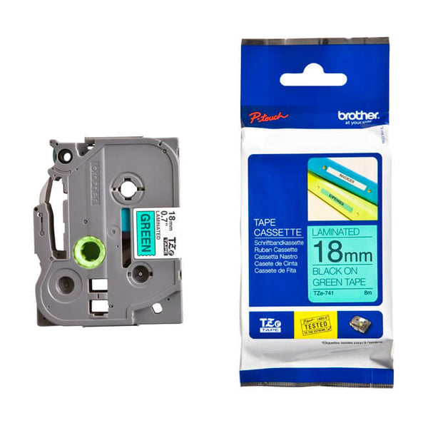 CINTA BROTHER TZE - 741 BLACK ON GREEN 3/4" (18MM) NEG. ESPECIAL TZE-741 - SMART BUSINESS