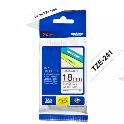 Cinta Laminada Brother Tze241 Negro Sobre Blanco, 18Mm X 8M - SMART BUSINESS