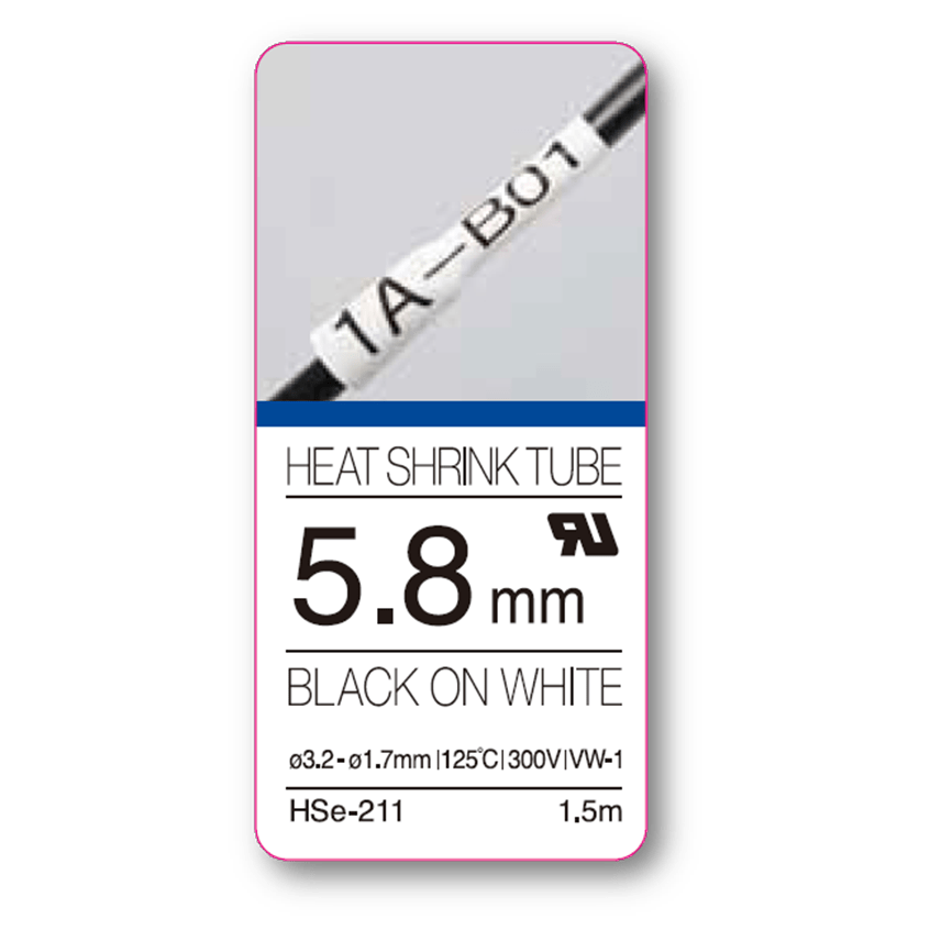CINTA TERMORRETRÁCTIL HSE211 – TEXTO NEGRO SOBRE FONDO BLANCO ANCHO 5,8 MM LONGITUD 1,5 M COMPATIBLE CON CABLES Ø 1,7 A 3,2 MM HSE211 - SMART BUSINESS