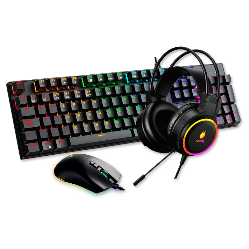 COMBO 3 EN UNO ANTRYX GC - 3100 X3 BLACK, TECLADO CON ILUMINACION LED, MOUSE ILUMINACION LED, AURICULAR CON ILUMINACION LED (AGC - 3100X3KBL - SP) AGC-3100X3KBL-SP - SMART BUSINESS