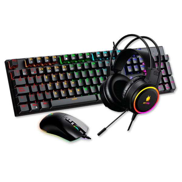 COMBO 3 EN UNO ANTRYX GC - 3100 X3 BLACK, TECLADO CON ILUMINACION LED, MOUSE ILUMINACION LED, AURICULAR CON ILUMINACION LED (AGC - 3100X3KBL - SP) AGC-3100X3KBL-SP - SMART BUSINESS