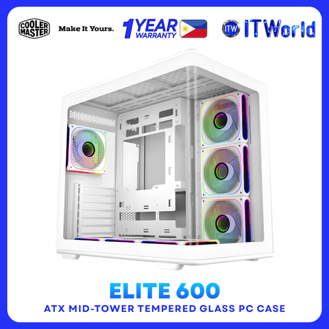 Gabinete Cooler Master Elite 600 blanco E600-WGNN-S02 con siete ventiladores ARGB