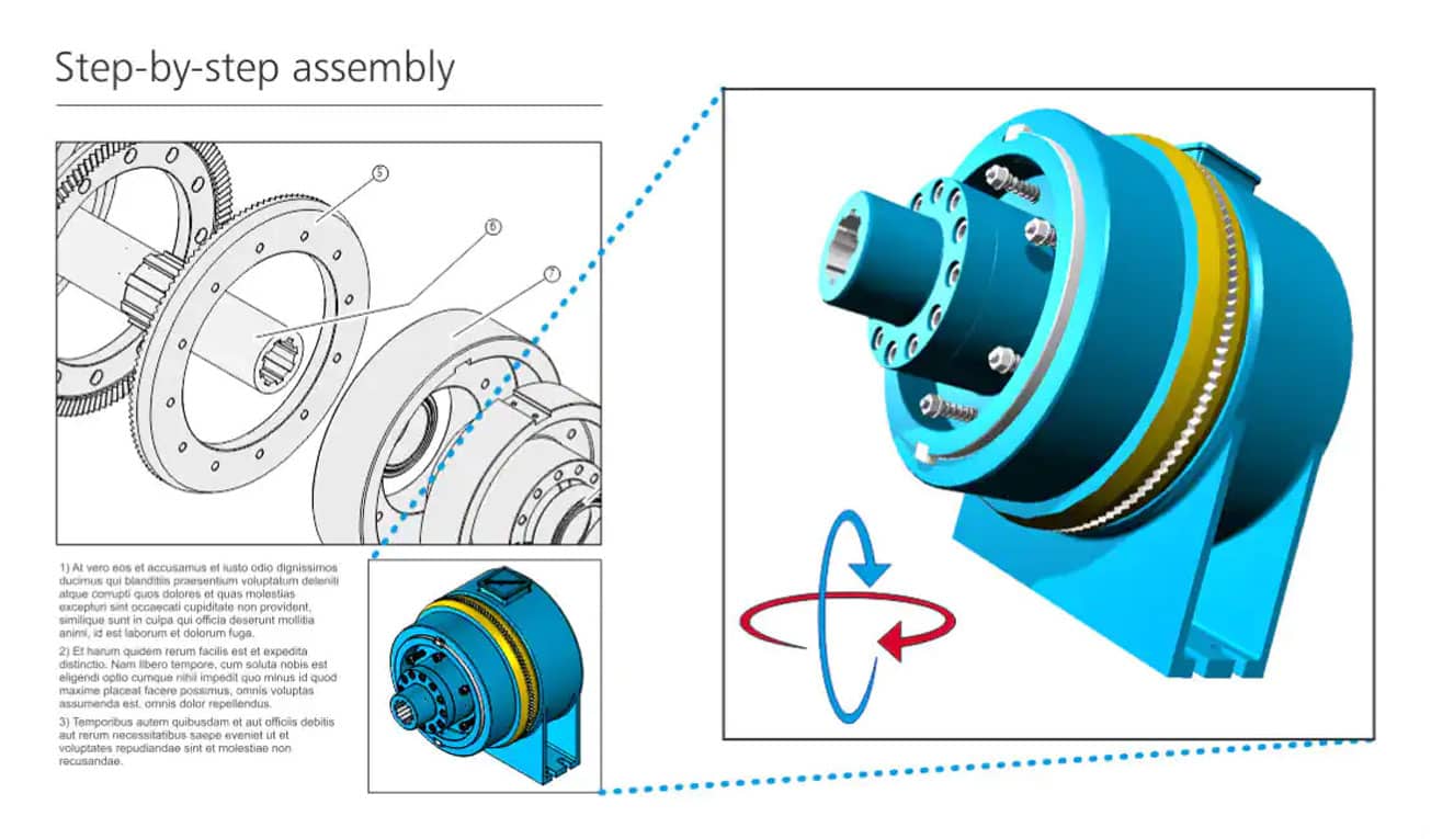 Software CorelDRAW Technical Suite 3D CAD LCCDTS3DCADMTRN14 ejemplo oficial de documentación con una vista 3D; software cubierto por mantenimiento