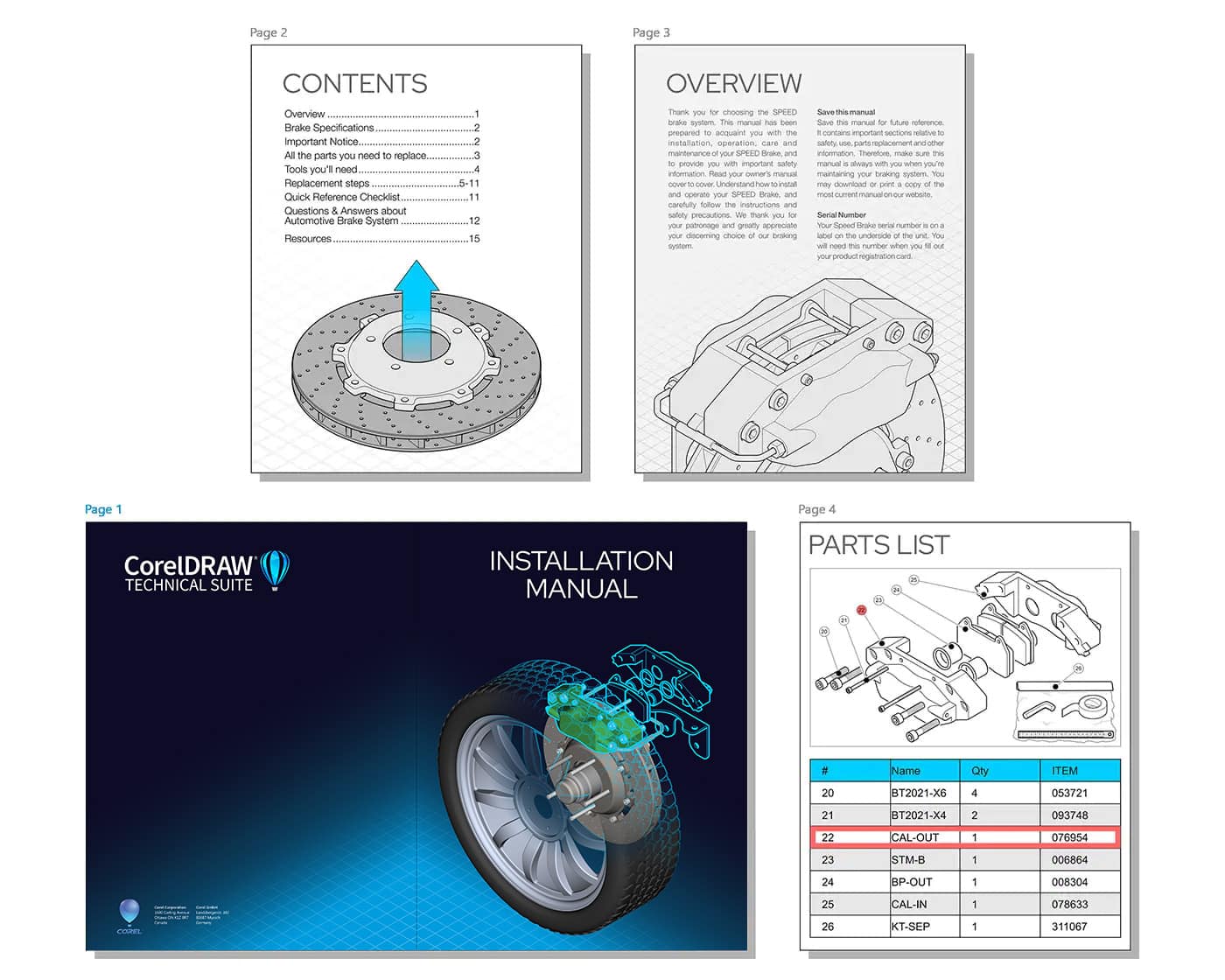 Software CorelDRAW Technical Suite LCCDTSMNTREN23 ejemplo oficial de manual y lista de piezas; software cubierto por mantenimiento