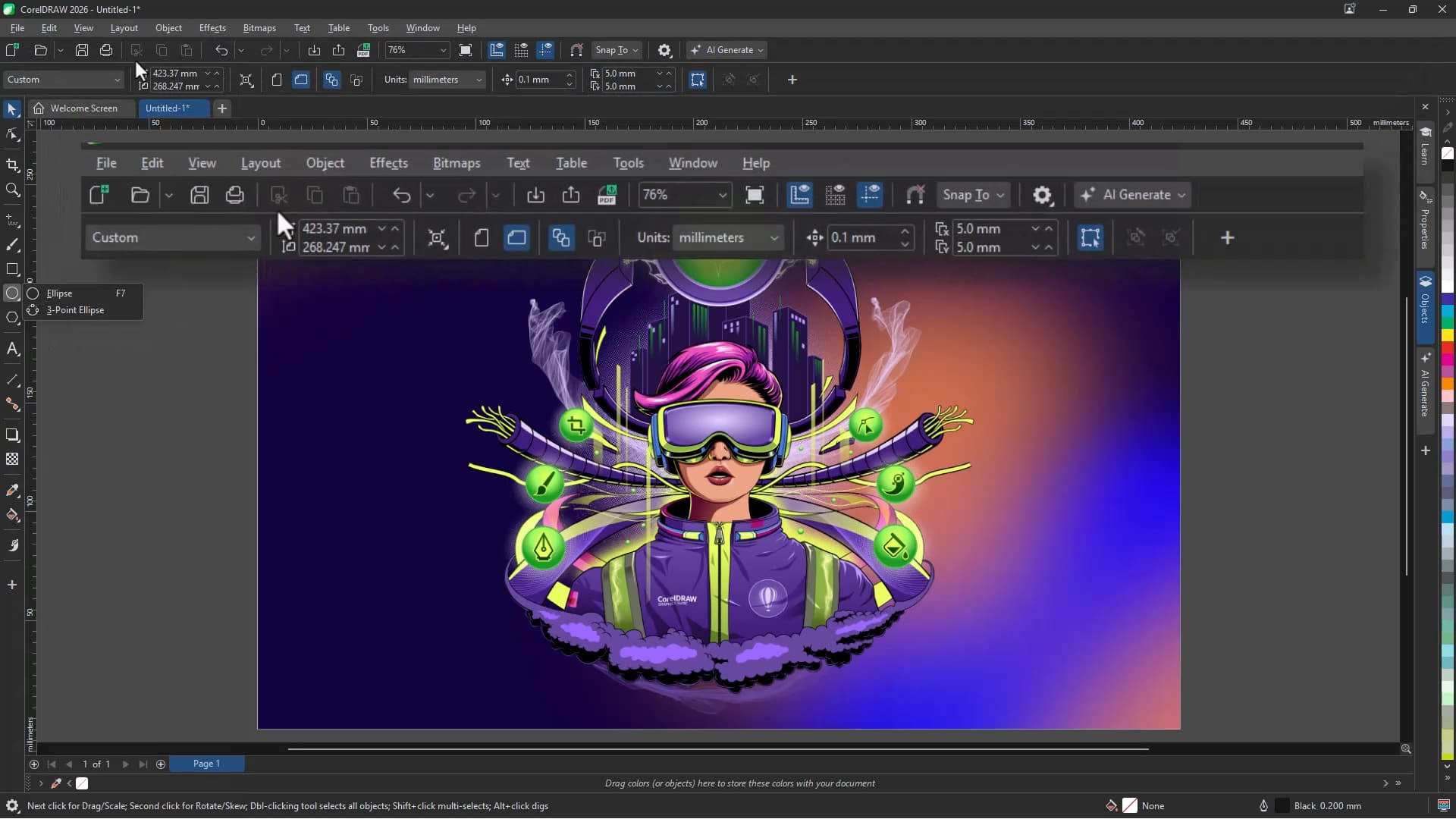 Software Corel CorelDRAW Graphics Suite LCCDGS2026EDU14 vista de la interfaz de diseño vectorial CorelDRAW 2026