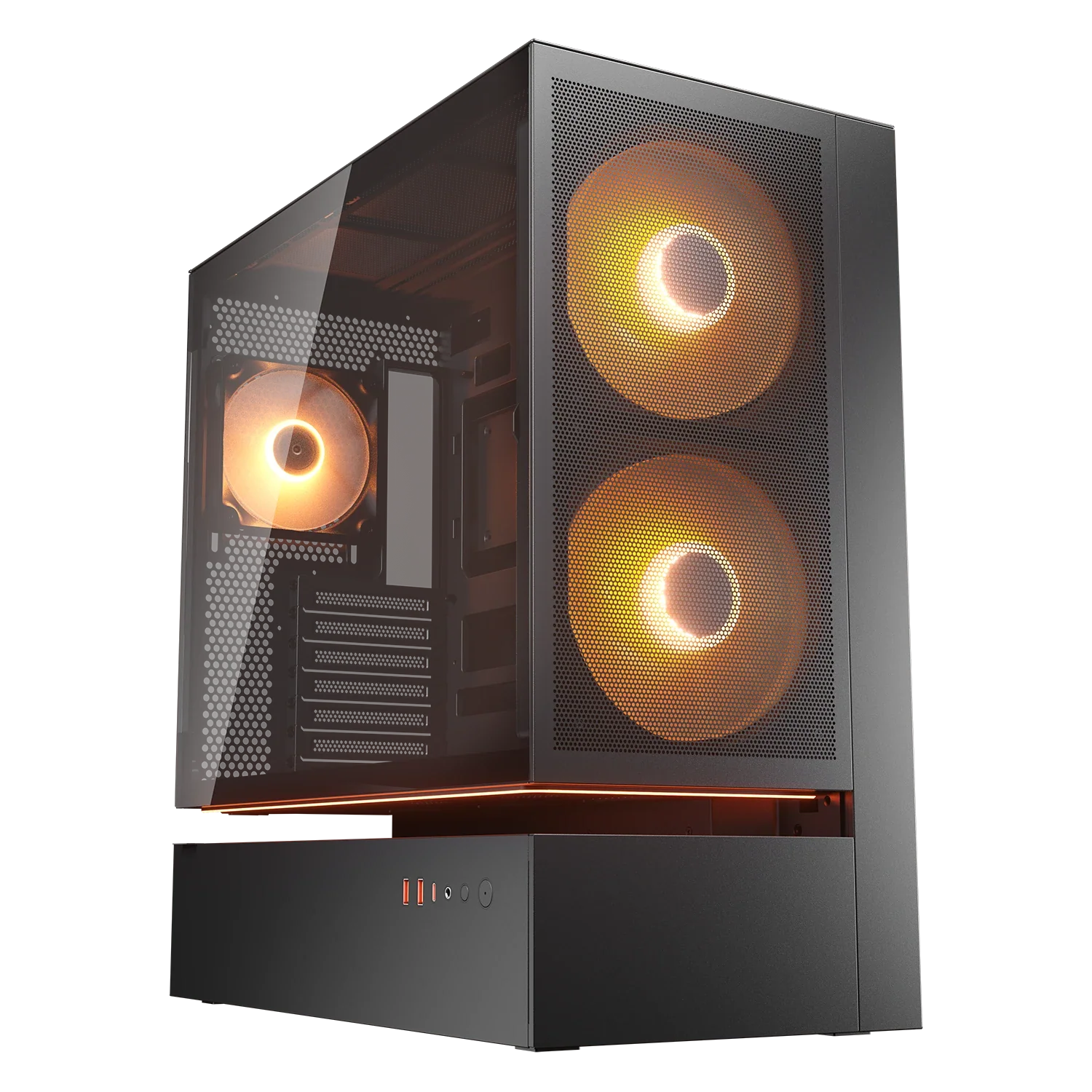 Gabinete COUGAR CFV235 Mesh negro ARGB 382DA40.0005 vista frontal y lateral