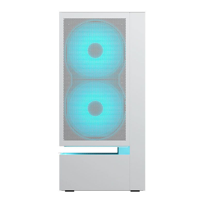 Gabinete COUGAR CFV235 Mesh blanco ARGB 382DA40.0006 vista frontal y lateral