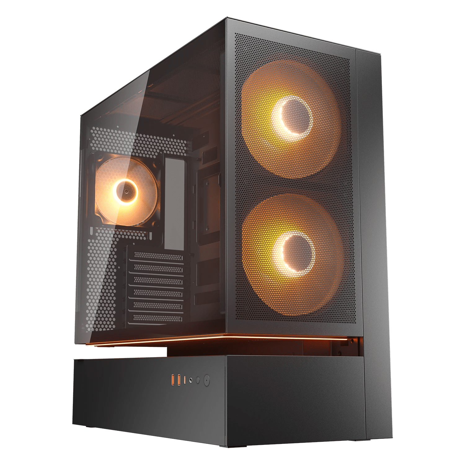 Gabinete COUGAR CFV235 Mesh Black 382DA40.0005, vista principal con panel frontal de malla y ventiladores ARGB