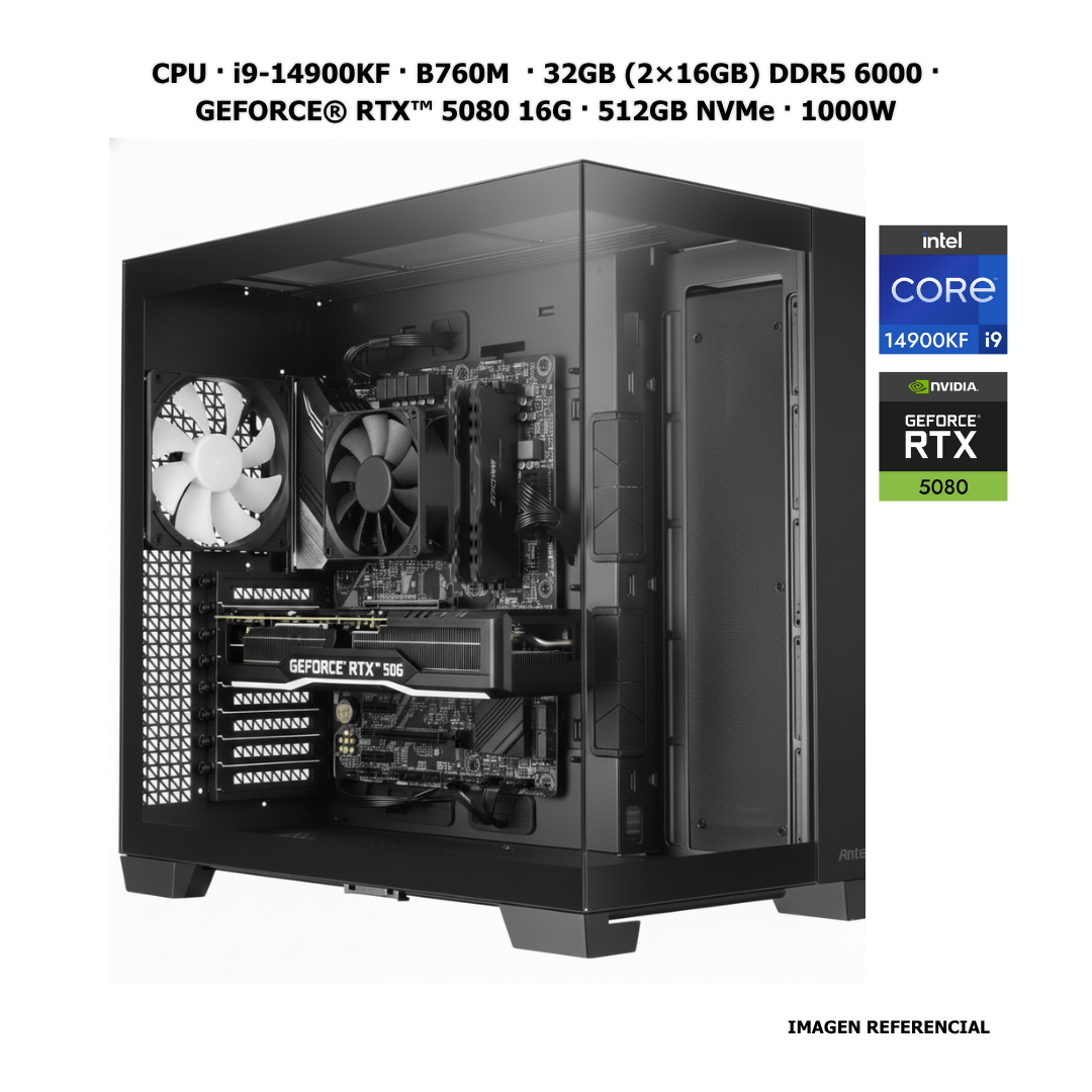 CPU · Core i9 - 14900KF · B760M · 32GB (2×16GB) DDR5 6000 · GEFORCE® RTX™ 5080 16G · 512GB NVMe · 1000W PCB1437 - SMART BUSINESS