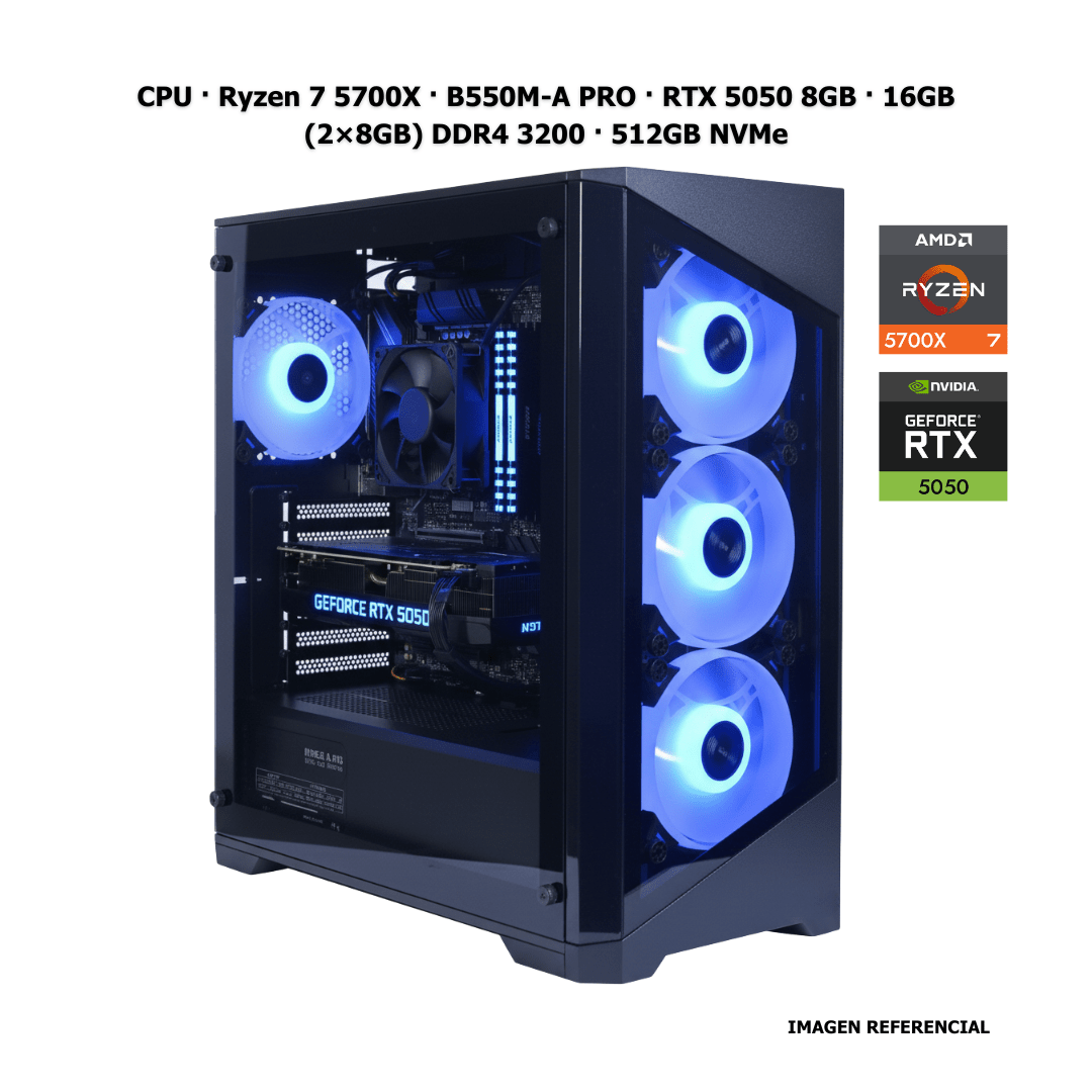 CPU · Ryzen 7 5700X · B550M - A PRO · RTX 5050 8GB · 16GB (2×8GB) DDR4 3200 · 512GB NVMe PCB1415 - SMART BUSINESS