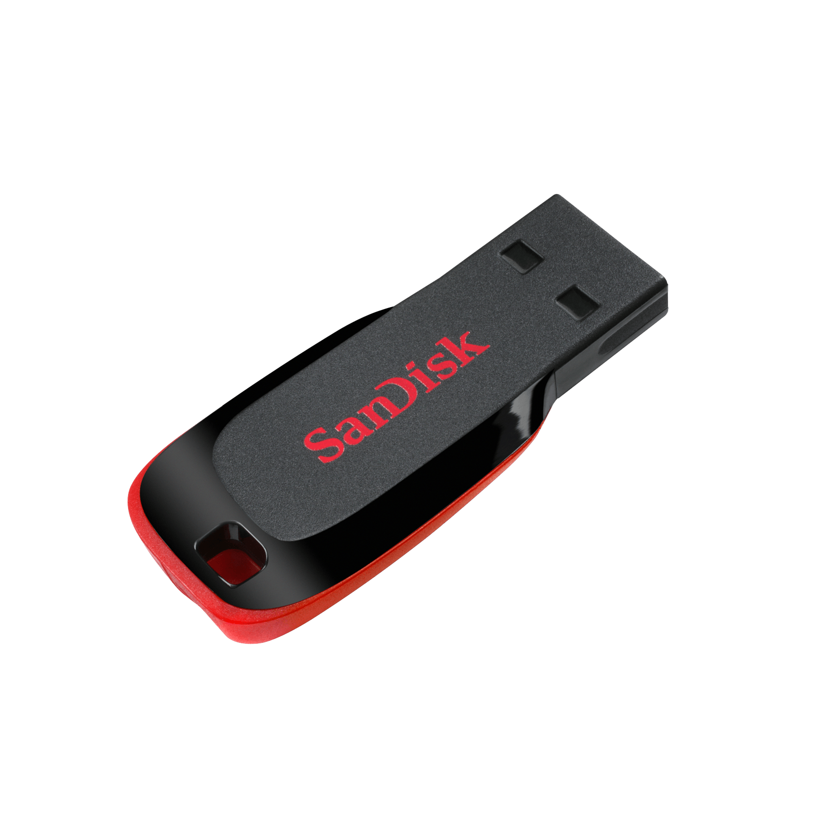 Memoria USB SanDisk Cruzer Blade 32 GB SDCZ50-032G-B35 negra y roja, vista en perspectiva