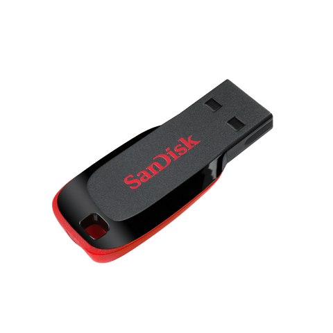 Memoria USB SanDisk Cruzer Blade 32 GB SDCZ50-032G-B35 negra y roja, vista en perspectiva