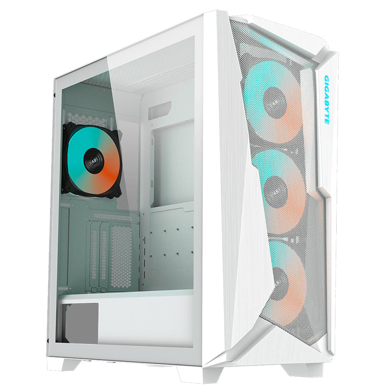 GABINETE GIGABYTE C301 GLASS CON VENTANA, MIDI-TOWER, ATX/E-ATX/MICRO-ATX/MINI-ITX, USB 3.0/USB-C, SIN FUENTE, 4 VENTILADORES INSTALADOS ARGB, BLANCO