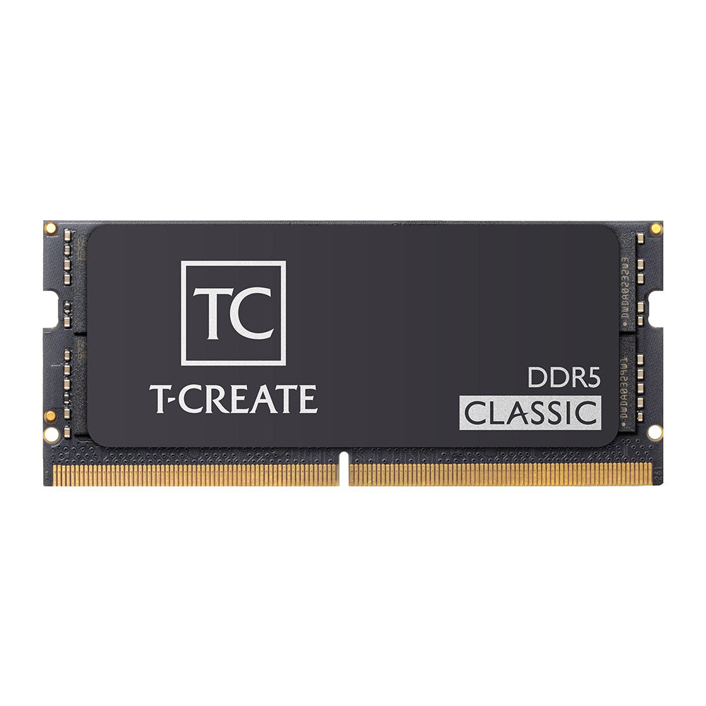 Memoria RAM TEAMGROUP T-CREATE CLASSIC CTCCD516G5600HC46A-S01 16GB DDR5 SO-DIMM negra, vista frontal