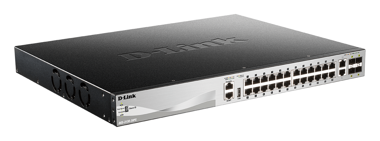 D-Link DGS-3130-30PS switch administrable PoE vista lateral oficial