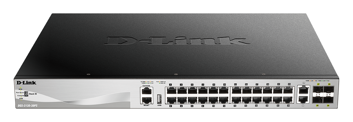 D-Link DGS-3130-30PS switch administrable PoE vista frontal oficial