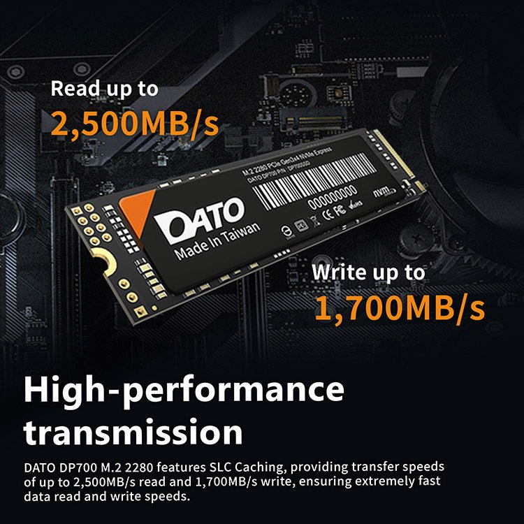 Unidad de Estado Sólido (SSD) Datotek DP700 M.2 2280 PCIe Gen3x4 NVMe - Velocidad de Lectura hasta 2,500 MB/s y Escritura hasta 1,700 MB/s - Diseño Térmico Avanzado - Compatible con Laptops, Desktops y Tablets de DATO | first_variant_option_1 — Envío inmediato