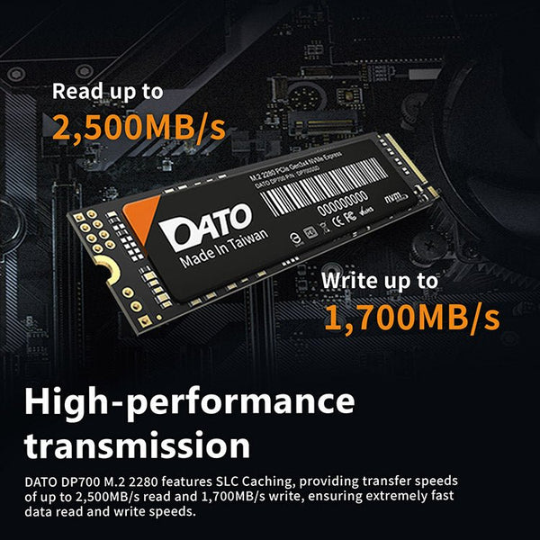 Unidad de Estado Sólido (SSD) Datotek DP700 M.2 2280 PCIe Gen3x4 NVMe - Velocidad de Lectura hasta 2,500 MB/s y Escritura hasta 1,700 MB/s - Diseño Térmico Avanzado - Compatible con Laptops, Desktops y Tablets de DATO | first_variant_option_1 — Envío inmediato