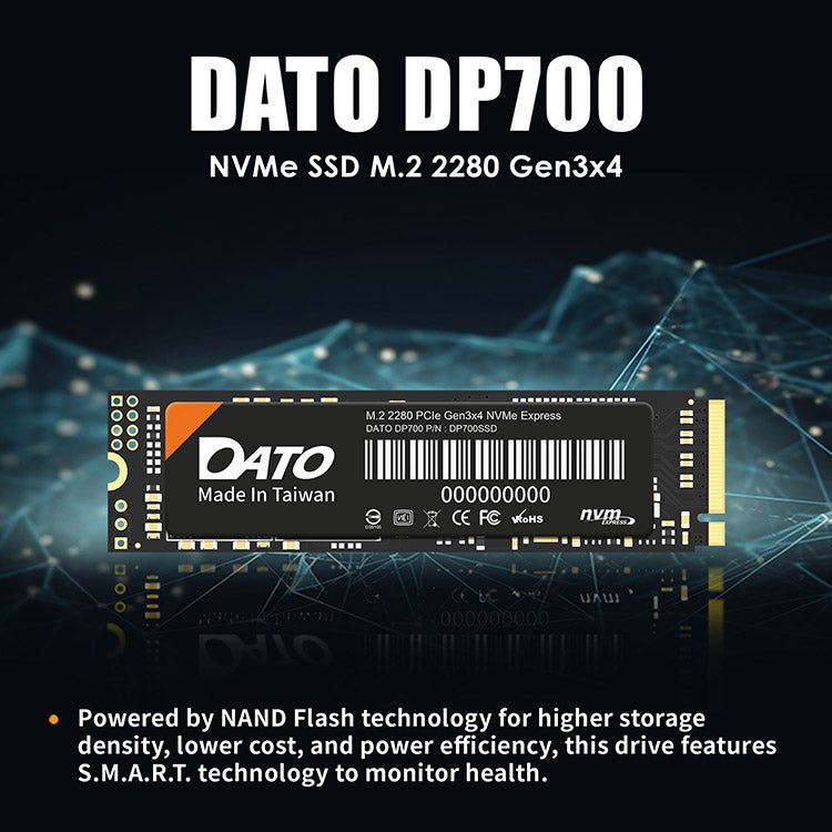 Unidad de Estado Sólido (SSD) Datotek DP700 M.2 2280 PCIe Gen3x4 NVMe - Velocidad de Lectura hasta 2,500 MB/s y Escritura hasta 1,700 MB/s - Diseño Térmico Avanzado - Compatible con Laptops, Desktops y Tablets de DATO | first_variant_option_1 — Envío inmediato