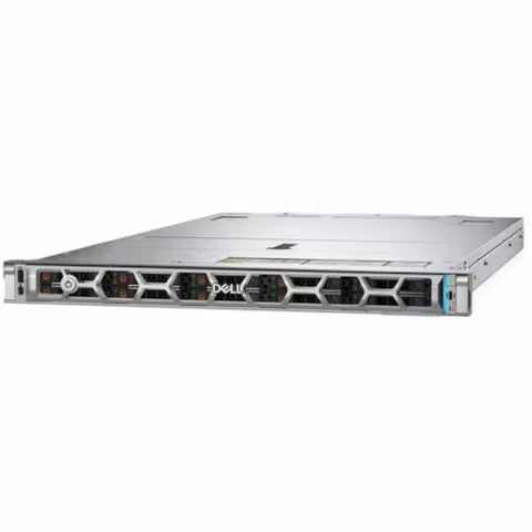 Servidor Dell PowerEdge R470 R470271_6505P132 vista frontal en tres cuartos con chasis 1U y ocho bahías SFF