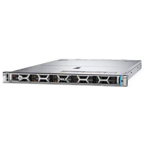 Servidor Dell PowerEdge R470 R470271_6511P132 vista frontal en tres cuartos con chasis 1U y ocho bahías SFF