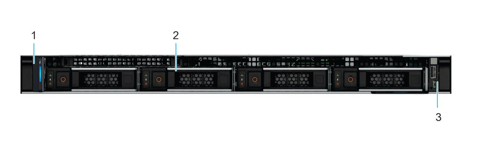 Dell PowerEdge R360 R360272_6353P132 frontal con 4 bahías de 3.5 pulgadas
