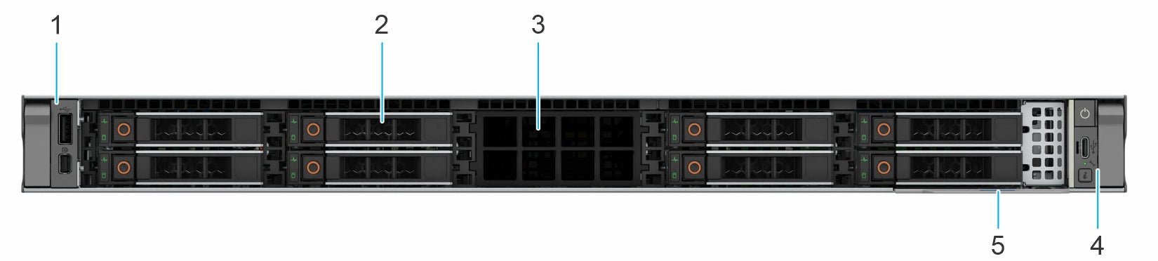 Dell PowerEdge R470 — vista frontal del chasis 8 SFF — R470271_6511P432