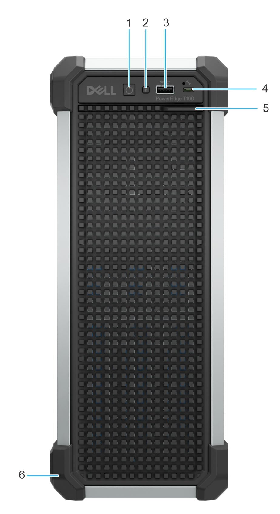 Dell PowerEdge T160 — vista frontal y puertos — T160271_6333P116