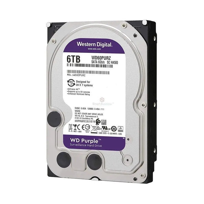 Disco Duro Wester Digital 6Tb (Wd64Purz) Cache 256Mb | 5400 Rpm | 3.5" | Sata 6 | Para Video Vigilancia | Purpura - SMART BUSINESS