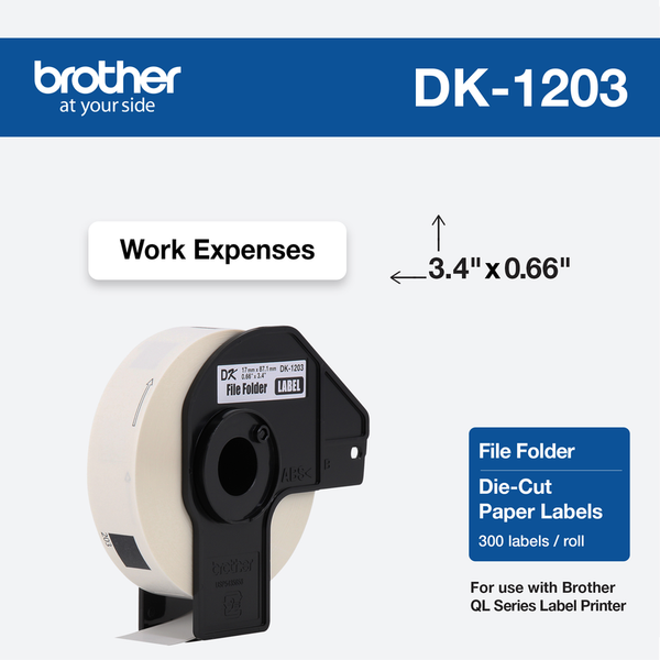 BROTHER DK-1203 ROLLO DE ETIQUETA DE 0.66 X 3.4'', 300 ETIQUETAS