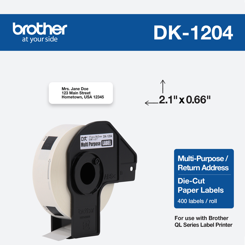BROTHER DK-1204 – ETIQUETAS AUTOADHESIVAS DE PAPEL PRE-CORTADAS 17 X 54 MM 400 UNIDADES MULTIPROPÓSITO COMPATIBLE CON IMPRESORAS BROTHER