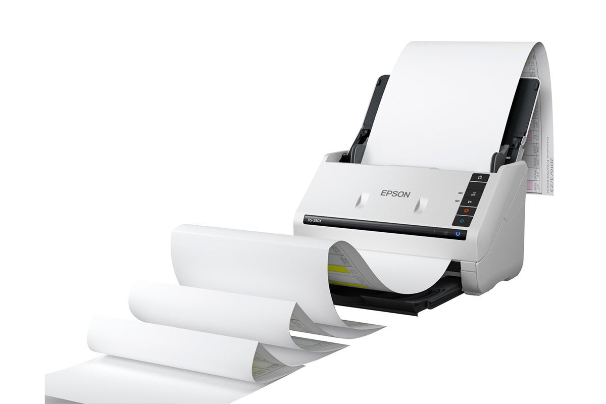 Escáner Epson DS-530X B11B286201 vista con documento largo de ejemplo