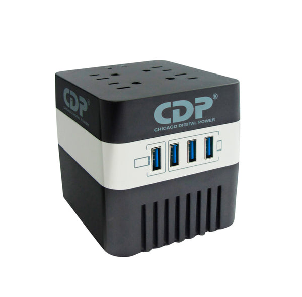 ESTABILIZADOR CDP 600VA, 4 TOMAS INLCUIDO 4 PUERTOS USB 3.0, 5 INDICADORES LED, DIMENSIONES 9.50X9.50X9.50 CM, COLOR NEGRO (RU-AVR604I) - SMART BUSINESS